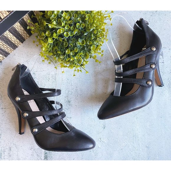 Vince Camuto Shoes - Vince Camuto 7M Black 3 Strap Zip Back Pump Heel